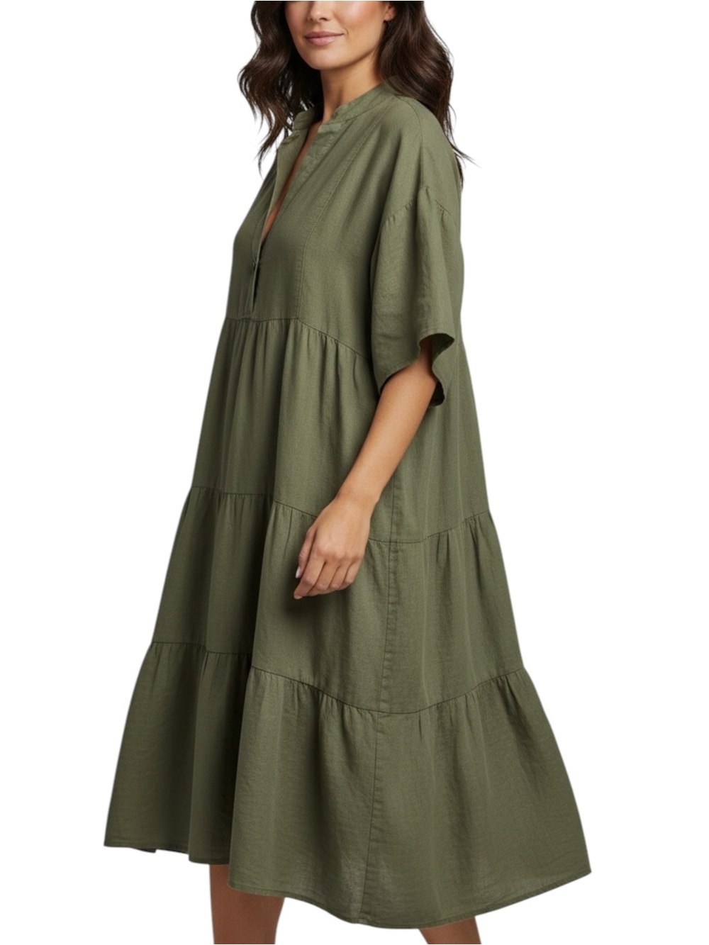 Uncle Frank Olive Green Pinwale Corduroy Tiered Boho Midi Dress - Large